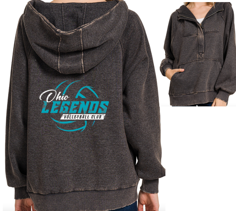 OH Legends Zenana Acid Wash Oversized 1/4 Zip Hoodie