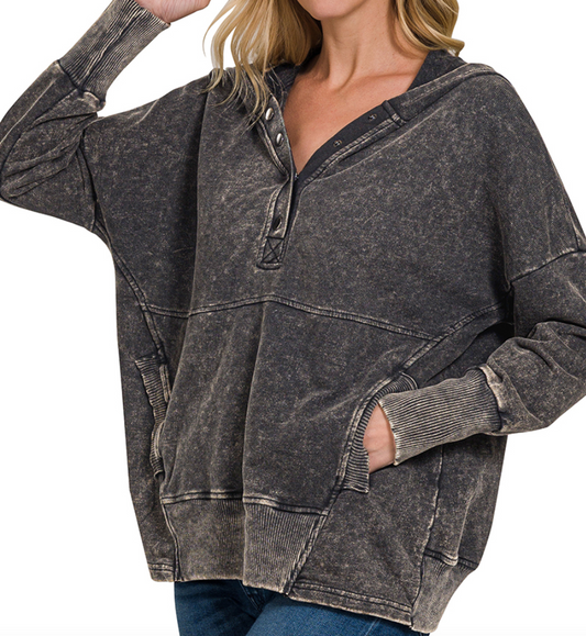 French Terry Acid Wash Kangaroo Pocket Hoodie