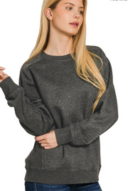 Acid Washed Fleece Sweatshirt with Side Rib