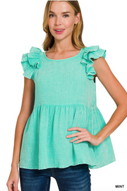 Acid Washed Tiered Ruffle Peplum