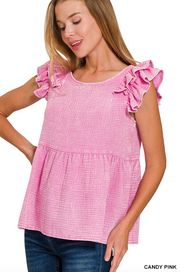 Acid Washed Tiered Ruffle Peplum