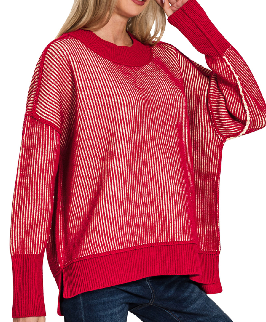 Exposed Seam Two Tone Sweater