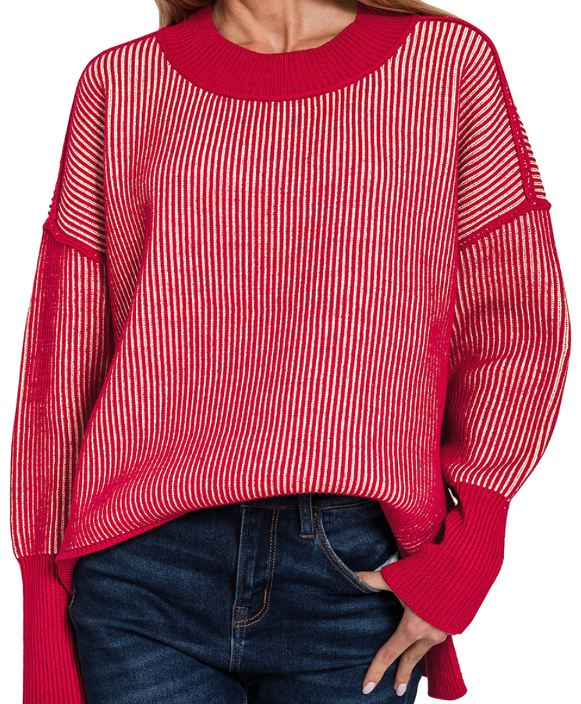 Exposed Seam Two Tone Sweater